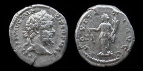 Septimius Severus (193-211), AR-Denarius, issued 198-202. Rome, 3.48g., 18.5mm.
Obv: L SEPT SEV AVG IMP XI PART MAX; Laureate head r.
Rev: AEQVITATI A...
