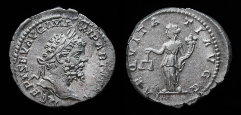 Septimius Severus (193-211), AR Denarius, issued 198-202. Rome, 2.39g, 19mm.
Obv...