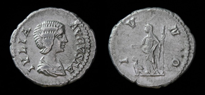 Julia Domna (193-217), AR Denarius. Rome, 3.15g, 19.5mm.
Obv: IVLIA AVGVSTA; dra...