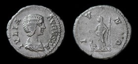 Julia Domna (193-217), AR Denarius. Rome, 3.15g, 19.5mm.
Obv: IVLIA AVGVSTA; draped bust right.
Rev: IVNO; Juno, veiled, standing left, holding patera...