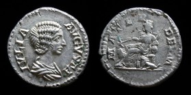 Julia Domna (196-211), AR Denarius. Rome, 3.62g, 18.4mm. 
Obv: IVLIA AVGVSTA, draped bust right. 
Rev: MATER DEVM, Cybele (Magna Mater), towered, drap...