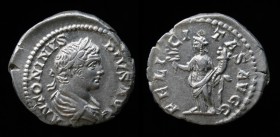 Caracalla, as Augustus with Septimius Severus (198-211), AR denarius, issued 205. Rome, 3.42g, 19mm.
Obv: ANTONINVS PIVS AVG, laureate, draped, and c...