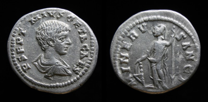 Geta as Caesar (198-209) AR Denarius, issued 203. Laodicea, 3.47g, 19.9mm. 
Obv:...