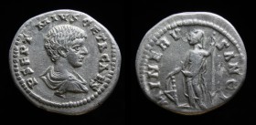 Geta as Caesar (198-209) AR Denarius, issued 203. Laodicea, 3.47g, 19.9mm. 
Obv: P SEPTIMIVS GETA CAES, bare head and draped bust right. 
Rev: MINERV ...