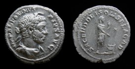 Elagabalus (218-222), AR Denarius, issued 221-222. Rome, 4.11g, 19.5mm.
Obv: IMP ANTONINVS PIVS AVG, laureate, draped bust with 'horn' right.
Rev: S...