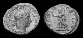 Severus Alexander, 222-235, AR denarius, issued 227. Rome, 2.46g, 20mm.
Obv: IMP CM AVR SEV ALEXANDER AVG; Laureate, draped and cuirassed bust of Seve...