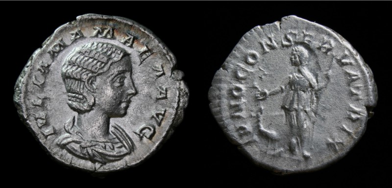 Julia Mamea (222-235), AR Denarius, issued 222. Rome, 2.90g, 20.5mm.
Obv: IVLIA ...