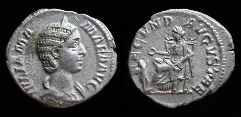 Julia Mamaea (222-235), AR Denarius. Rome, 2.63g, 19mm. 
Obv: IVLIA MAMAEA AVG, ...