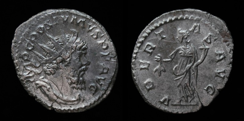 Postumus (253-268), Antoninianus, issued 267. Trier, 3.68g, 21.5mm.
Obv: IMP C P...
