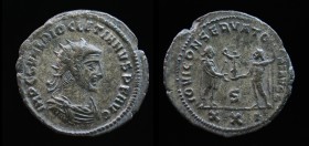 Diocletian (284-305), AE Antoninianus, issued 285. Antioch, 6th officina, 3.44g, 22.5mm. 
Obv: IMP C C VAL DIOCLETIANVS P F AVG, radiate, draped, and ...
