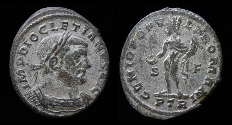 Diocletian (284-305), AE Follis, issued 303-305. Trier, 10.13g, 28.5mm.
Obv: Lau...