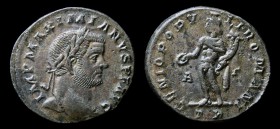 Maximianus (285-305), AE Follis, issued 296-7. Trier, 8.62g, 26mm. 
Obv: IMP MAXIMIANVS P F AVG, laureate head right.
Rev: GENIO POPV-LI ROMANI, Geniu...
