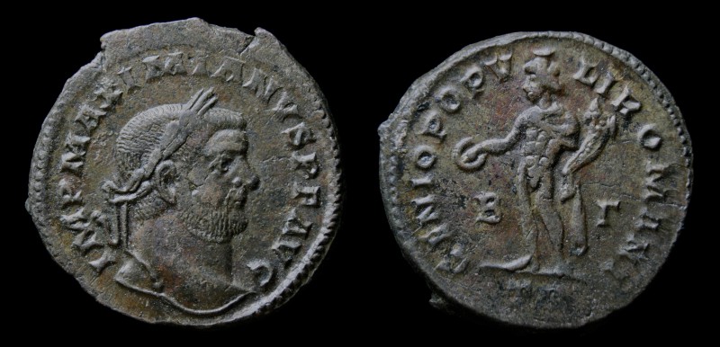 Maximianus (285-305), AE Follis, issued 296-7. Trier, 9.90g, 26.5mm. 
Obv: IMP M...