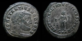 Constantius I Chlorus, as Caesar (293-306), follis, issued 300-303. Ticinum, 9.11g, 28.7mm. 
Obv: CONSTANTIVS NOB CAES, laureate head right. 
Rev: SAC...