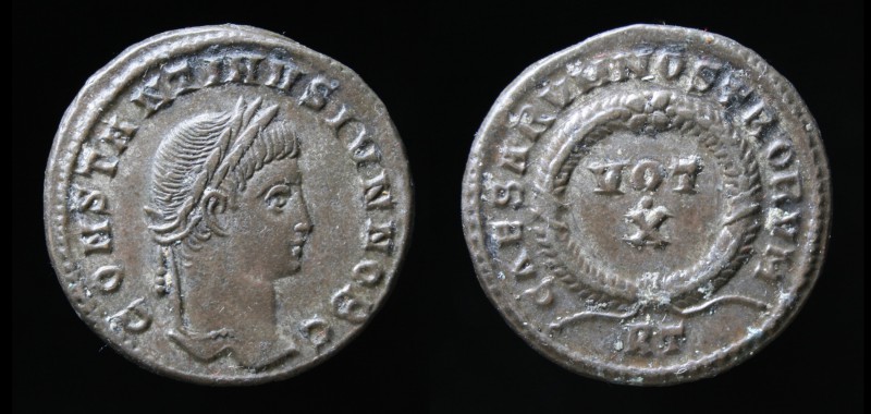 Constantine II as Caesar (317-337), AE follis, issued 321. Rome, 3.28g, 18.5mm.
...