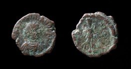 Valentinian III (425-455) AE4. Cyzicus, 1.04g, 12mm.  Issued 425-435 during the regency of Galla Placidia. Extremely rare, only three on acsearch.
Ob...