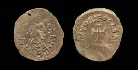 Phocas (602-610), AV tremissis. Constantinople, 1.41g, 16mm. 
Obv: o N FOCA-S P P AVG, pearl-diademed, beardless, draped and cuirassed bust of Phocas ...