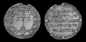 Leo VI, the Wise (886-912), AR Miliaresion. Constantinople, 2.57g, 23.5 mm.
Obv: IҺSЧS XRISTЧS ҺICA Cross potent set on three steps atop globe.
Rev: +...