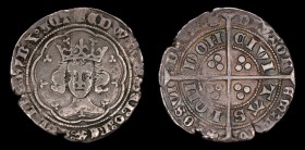 Edward III (1327-77), AR groat, issued 1361-1369. Fourth coinage, Treaty period, London (Tower) mint, 4.30g, 26mm.
Obv: Crowned facing bust within dou...