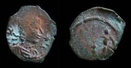 South India, c. 4th century, Imitation of Roman AE3. 0.97g, 15mm.
Obv: Roman style bust right, star in front, pseudo legend around.
Rev: Similar to ...