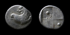 THRACE, Chersonesos, c. 386-338 BCE, AR Hemidrachm. 2.3g, 13.8mm. 
Obv: Forepart of a lion to right, head turned back to left. 
Rev: Quadripartite inc...