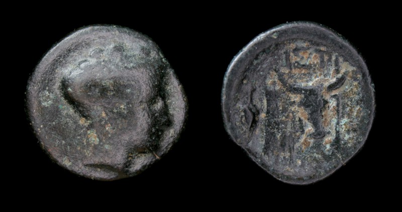 EUBOIA, Histiaea, 4th-3rd c. BCE, AE15. 2.43g, 16.5mm. 
Obv: Head of a Maenad ri...