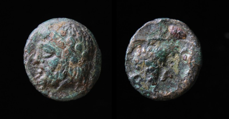 AEOLIS, Temnos, 4th-3rd c. BCE, AE10. 10mm. 
Obv: Bearded, laureate head of Dion...