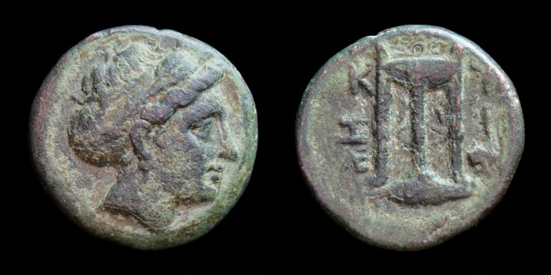 MYSIA, Kyzikos, c. 3rd century BCE, AE18. 5.55g, 18.4mm.
Obv: Head of Kore Sotei...