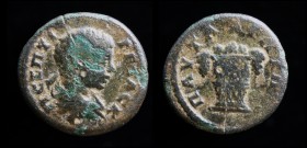 THRACE, Pautalia: Geta	 (209-211), AE18. 4.62g, 18mm.
Obv: P CEPTI - GETAC K; draped bust right.
Rev: PAVTALIWTWN; Braided basket filled with grapes.
...