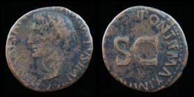Augustus (27 BCE - 14 CE), AE As, issued 11-12 AD. Rome, 9.36g, 25mm.
Obv: IMP CAESAR DIVI F AVGVSTVS IMP XX; Head of Augustus, bare, right.
Rev: PONT...