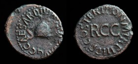Caligula	 (37-41), AE Quadrans, issued 40-41. Rome.
Obv: PON M TR P IIII P P COS TERT; Legend around RCC.
Rev: C CAESAR DIVI AVG PRON AVG; Legend arou...