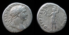 Trajan (98-117), AR Denarius. Rome, 3.46g, 18mm.
Obv: IMP TRAIANO AVG GER DAC P M TR P; Laureate bust right, slight drapery on far shoulder.
Rev: COS ...