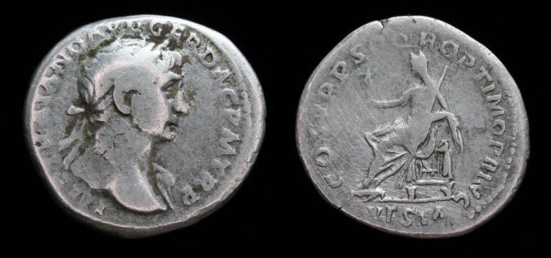 Trajan (98-117), Denarius, issued 111. Rome, 3.12g, 19.7mm.
Obv: IMP TRAIANO AVG...