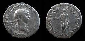 Trajan (98-117), AR Denarius, issued 114-117. Rome, 20mm.
Obv: IMP CAES NER TRAIANO OPTIMO AVG GER DAC	Laureate and draped bust right.
Rev: P M TR P C...