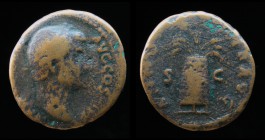 Hadrian (117-138), AE As, issued 134-138. Rome.
Obv: HADRIANVS AVG COS III P P; Laureate head right.
Rev: ANNONA AVG; Modius with six grain ears and t...