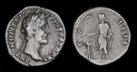 Antoninus Pius (138-161), AR denarius, issued 147-148. Rome, 3.29g, 17.5mm.
Obv: ANTONINVS AVG PIVS P P TR P XI, laureate head right 
Rev: COS IIII, P...