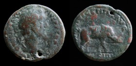 Antoninus Pius (138-161), AE As, issued 148-149 AD. Rome, 8.2g, 27mm.
Obv: ANTONINVS AVG PIVS P P TR P XII; Laureate head right.
Rev: MVNIFICENTIA AVG...