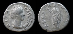 Diva Faustina Senior, died 140/1, AR Denarius. Rome, 3.21g, 18.5mm. 
Obv: DIVA FAVSTINA; Diademed and draped bust of Diva Faustina to right.
Rev: AETE...