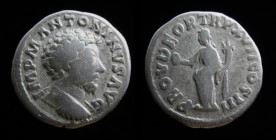 Marcus Aurelius	 (161-180), AR Denarius, issued 162-163. Rome, 3.25g, 18mm.
Obv: IMP M ANTONINVS AVG; Bare head right, drapery on left shoulder.
Rev: ...