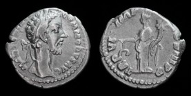 Commodus (179-192), Denarius, issued 181. Rome, 3.32g, 18.1mm. 
Obv: M ANTONINVS COMMODVS AVG, laureate head right. 
Rev: TR P VI IMP IIII COS III P P...