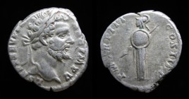 Septimius Severus (193-211), Denarius, issued 195. Rome, 3.15g, 18mm. 
Obv: L SEPT SEV PERT AVG IMP V, laureate head right. 
Rev: P M TR P III COS II ...