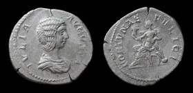 Julia Domna (193-217), AR Denarius. Rome, 2.97g, 19.5mm. 
Obv: IVLIA AVGVSTA, draped bust right.
Rev: FORTVNAE FELICI, Fortuna seated left on throne, ...