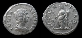 Julia Domna (193-217), AR Denarius, issued 207-211. Rome, 3.23g, 19mm. 
Obv: Draped bust right.
Rev: Hilaritas standing facing, head left, holding pal...