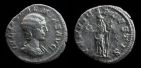 Julia Soaemias (218-222). Denarius. Rome, 2.39g, 19mm.
Obv: IVLIA SOAEMIAS AVG; Draped bust right.
Rev: VENVS CAELESTIS; Venus standing left, holding ...