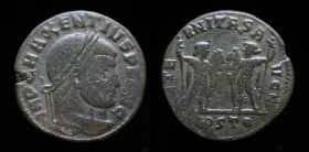 Maxentius (306-312), AE Follis, issued 309-12. Ostia, 6.23g, 24.3mm. 
Obv: IMP C MAXENTIVS PF AVG, laureate head right. 
Rev: AETERNITAS AVG N, Castor...