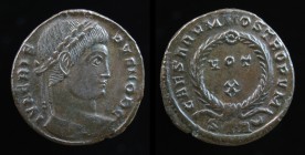 Crispus as Caesar (316-326), AE Follis (AE3), issued 323-4. Trier, 2.91g, 18.5mm. 
Obv: IVL CRIS-PVS NOB C; Laureate head right. 
Rev: CAESARVM NOSTRO...