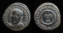 Crispus, as Caesar (317-326), AE3, issued 324. Thessalonica, 3.09g, 19.5mm.
Obv: FL IVL CRISPVS NOB CAES, laureate, draped and cuirssed bust left. 
Re...