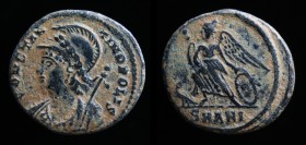 Constantinople Commemorative AE3, issued 337-347. Antioch.
Obv: CONSTAN-TINOPOLIS; bust of Constantinopolis left, wearing laureate and crested helmet,...