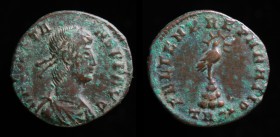 Constans (337-350), AE 1/2 Centenionalis, issued 348-50. Trier, 1.99g, 18.2mm. 
Obv: DN CONSTA-NS PF AVG, pearl-diademed, draped and cuirassed bust ri...