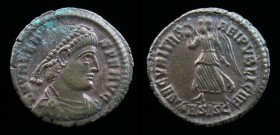 Valens (364 - 378), AE3 Siscia, 2.95g, 19.5mm.
Obv: DN VALENS P F AVG, Diademed, draped and cuirassed bust of Valens right.
Rev: SECVRITAS REIPVBLICAE...